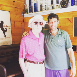 Doug Knight (right) and former Director, Don McBride (left), in the Director's Office. In the background is Mr. Munger's desk and Mr. Grant's dog, Jiller.